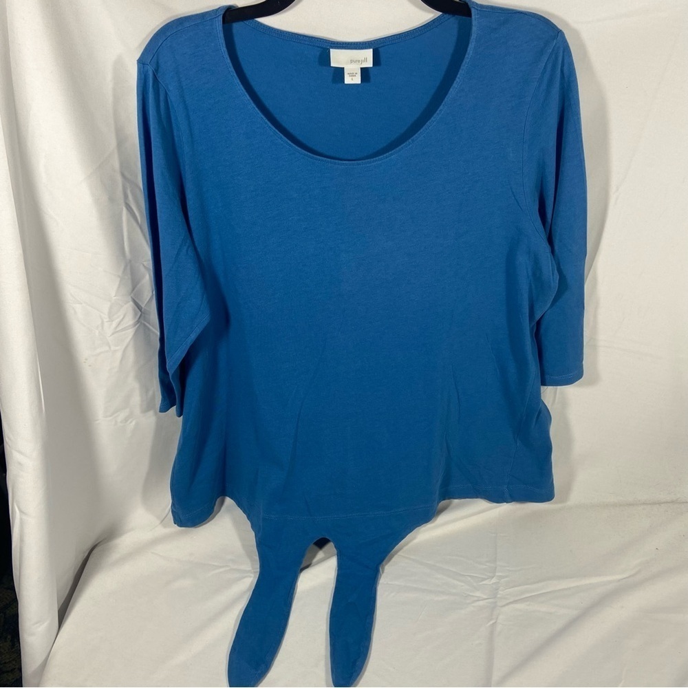 Pure Jill Women’s Tie Front Blouse Size Large Beach Coastal Scoop Neck